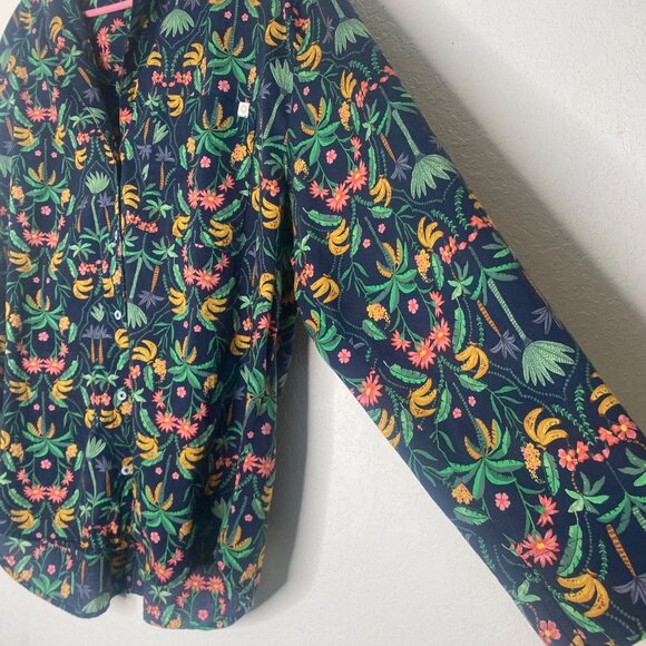 Old Navy Long-Sleeve Button Up Shirt Size L Blue Tropical Banana & Floral Print - Picture 6 of 14